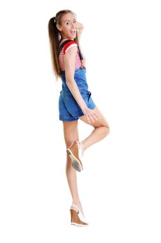 Full length of fashion model, white isolated
