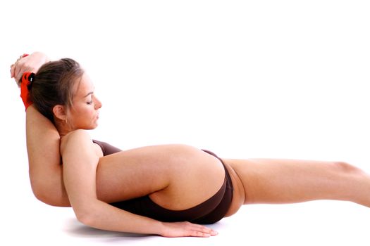 Fitness young woman in white isolated