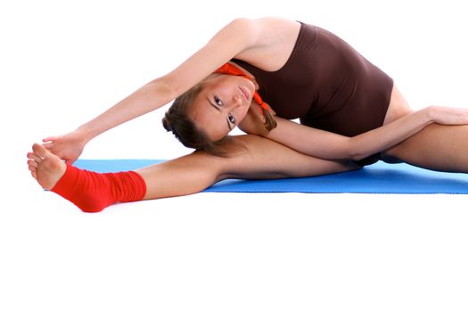 Fitness young woman in white isolated