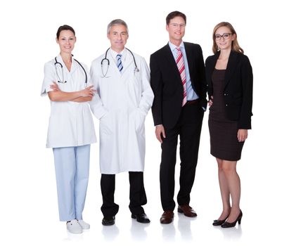 Hospital staff represented by both the medical profession in the form of a doctor and the business administrators