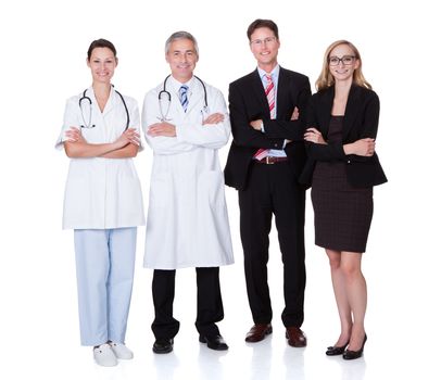 Hospital staff represented by both the medical profession in the form of a doctor and the business administrators