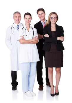 Hospital staff represented by both the medical profession in the form of a doctor and the business administrators