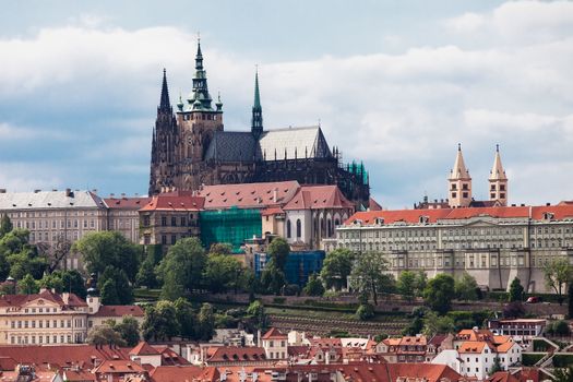 View over Prague Castle from Charles Bridge, Czech Republic,,,