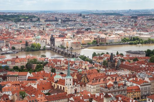 Panorama of Charles bridge, View From Castle, Prague, Czech Republic,