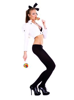 Full length of fashion model, white isolated