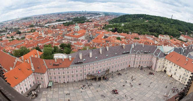 View of Prague Castle square from the St. Vitus Cathedral Tower