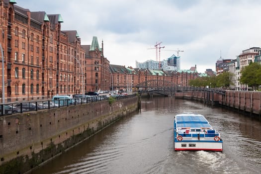 View of Speicherstadt Hamburg, Warehouse district, Germany,,