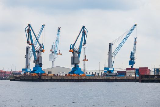 Container ship cranes at Hamburg Harbor, Germany,,,