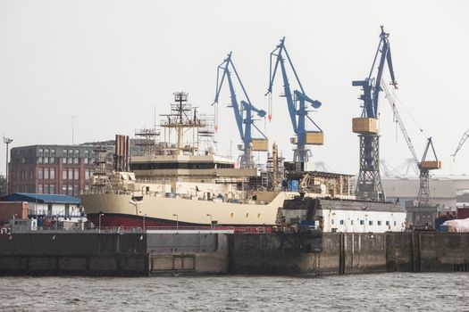 Huge ship in docks at Hamburg Harbor, Germany,,,