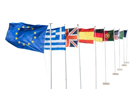 Photo of european flags. Isolated on white