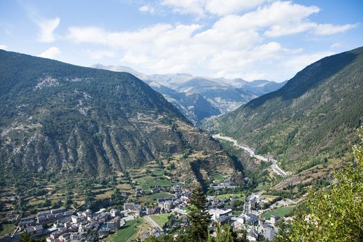 Panoramic Aerial view of the Andorra la Vella, Andorra