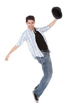 Young dancer touching his hat and one arm outstretched