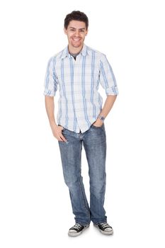 Portrait of smiling young man. Isolated on white