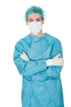 Full body studio portrait of a young male surgeon