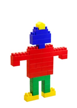 toy man of colored blocks closeup isolated on white background