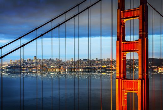 famous Golden Gate Bridge, San Francisco at night, USA