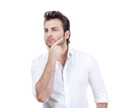 man in white shirt looking, thinking - isolated on white