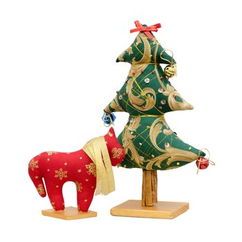 The Handmade soft toy isolated New Year tree and red horse