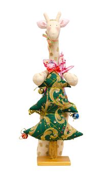 The Handmade soft toy isolated New Year tree and giraffe