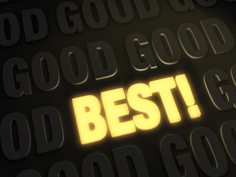 A bright, gold glowing "BEST" on a dark background of "GOOD"s