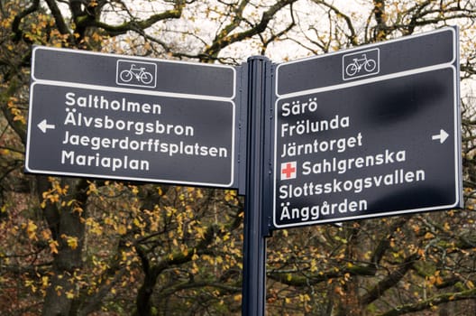 sign showing cycle routes and distances