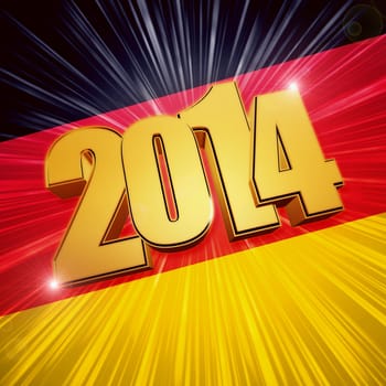 new year 2014 - 3d golden figures with rays and shining German flag