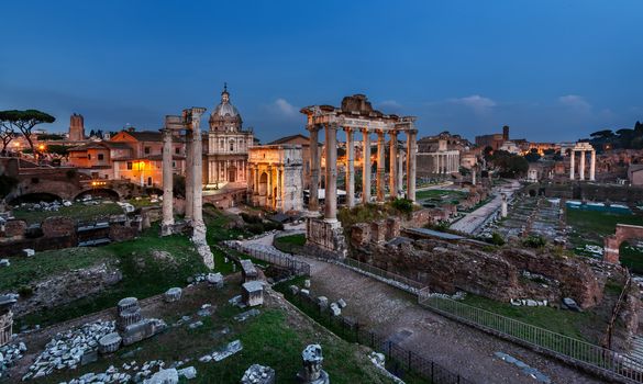 Panorama of Roman Forum (Foro Romano) in the Evening, Rome, Italy