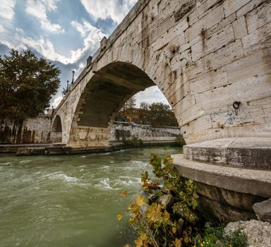 Panorama of Tiber Island and Cestius Bridge over Tiber River, Rome, Italy