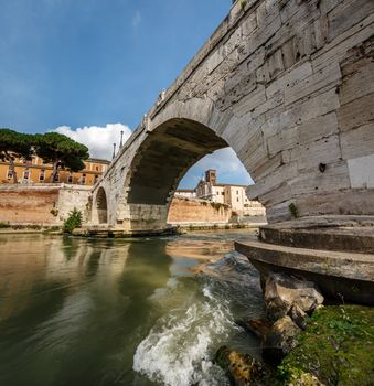 Panorama of Tiber Island and Cestius Bridge over Tiber River, Rome, Italy