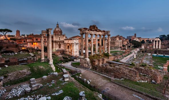 Panorama of Roman Forum (Foro Romano) in the Evening, Rome, Italy