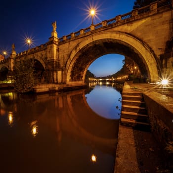 Under the Holy Angel Bridge at Dawn, Rome, Italy