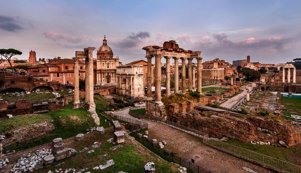 Panorama of Roman Forum (Foro Romano) at Sunset, Rome, Italy