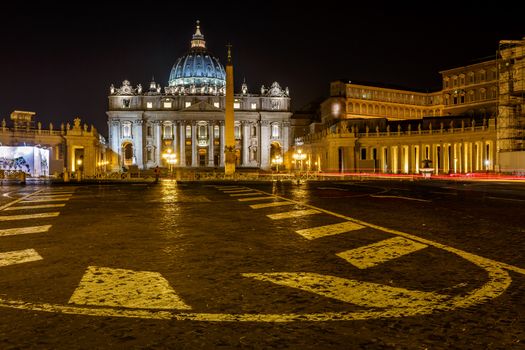 Saint Peter Square and Saint Peter Basilica at Night, Vatican City, Rome, Italy