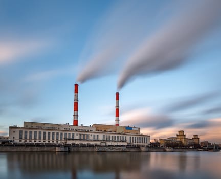 Berezhkovskaya Embankment and Power Plant in Moscow, Russia