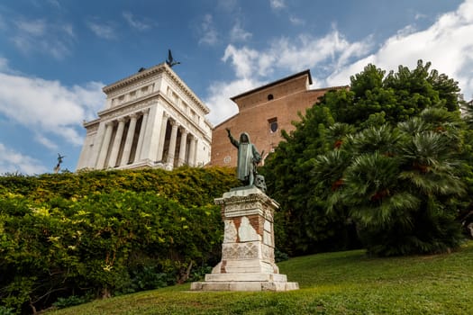 Statue of Cola di Rienzo and Santa Maria in Aracoeli Basilica on Capitoline Hill, Rome, Italy