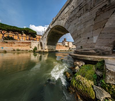 Panorama of Tiber Island and Cestius Bridge over Tiber River, Rome, Italy