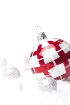 christmas, decoration with christmas bauble red and silver 