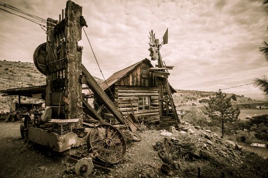 Jerome Arizona Ghost Town mine windmill and old block house