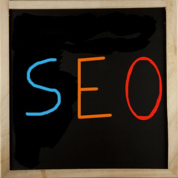 Word "SEO" written with chalk over a blackboard