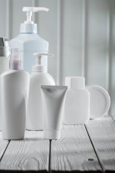 big composition of skincare objects
