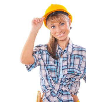 builder girl isolated on white