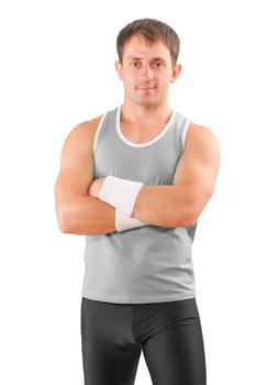 portrait of young sportsman over white background