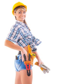 sexy female construction worker over white