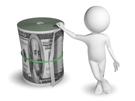 3d illustration of a man and a roll of dollars