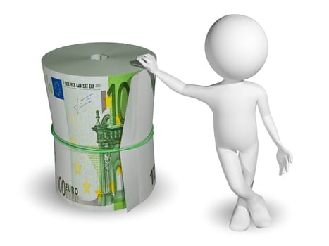 3d illustration of a man and a roll of Euro