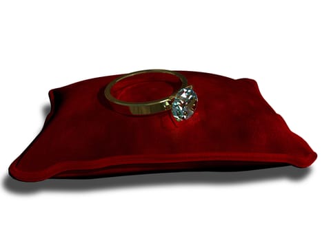precious ring with a stone on a red cushion