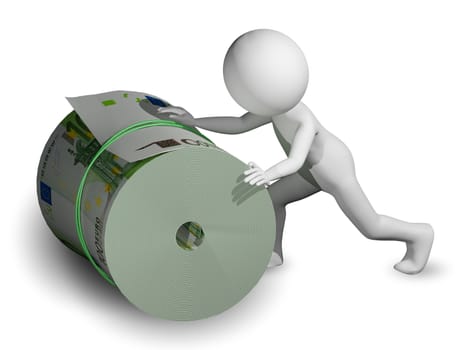 3d illustration of a man and a roll of Euro