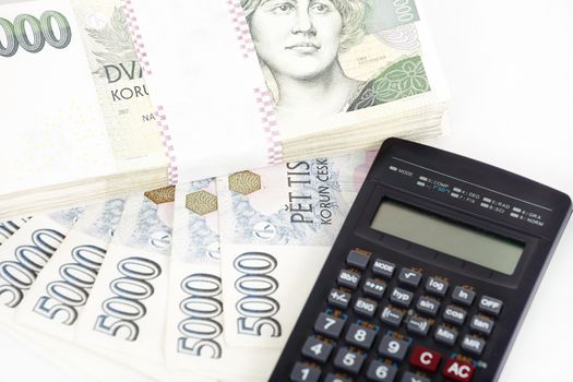 Czech money banknotes, coins and calculator, money concept