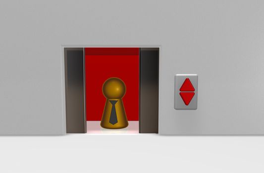 play figure with tie in elevator - 3d illustration