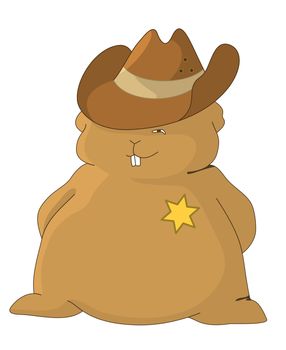 Sheriff marmot in cowboy hat with a gold badge star.